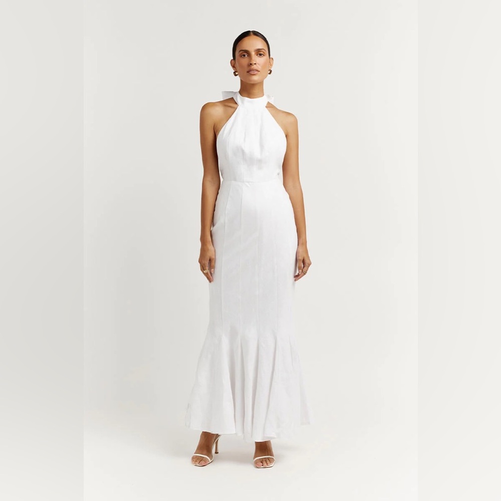 NWT Dissh Aisle White Linen High Neck Dress - US 6 AU 10